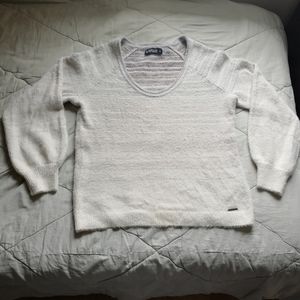 ABERCROMBIE & FITCH White Grey Ombre Eyelash Fluffy sweater Balloon sleeve Large